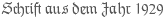 Schrift aus dem Jahr 1929